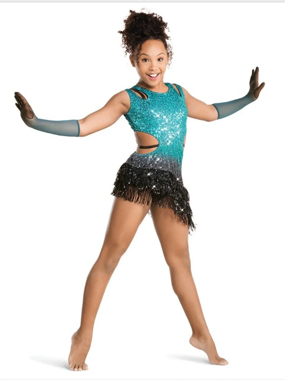 Revolution tenth house teal and Black Sequin Fringe Dance Costume
